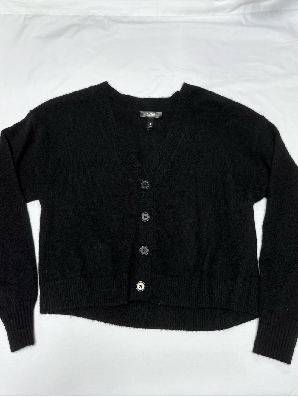 AQUA Black Cashmere Cardigan (Button Front Sweater) - Size Small